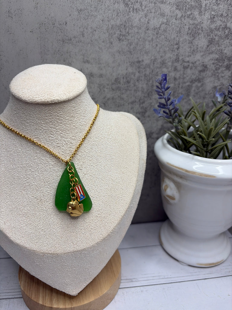 Green sea glass Neckless and Coqui