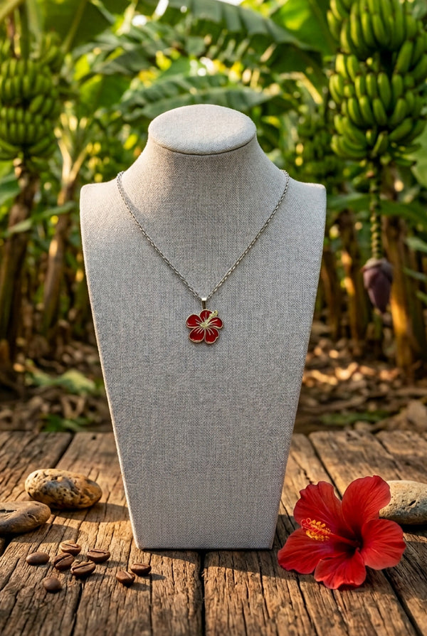 Cadena Flor de Maga roja y plateada
