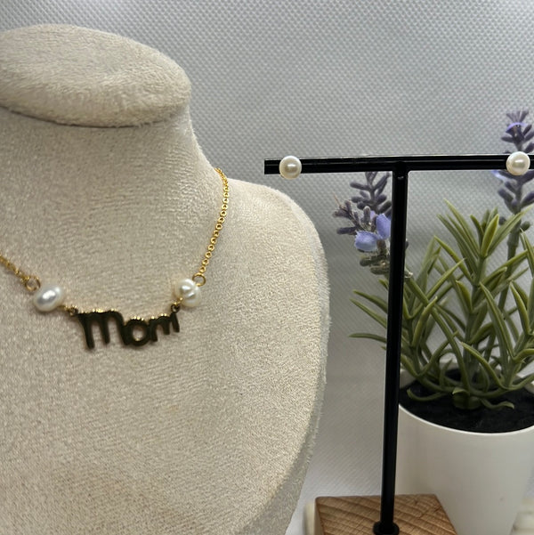 Mom Pearl Set Gold with pearl earrings