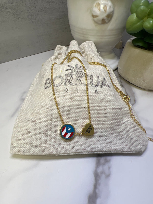 Bandera y Corazon PR Dorado