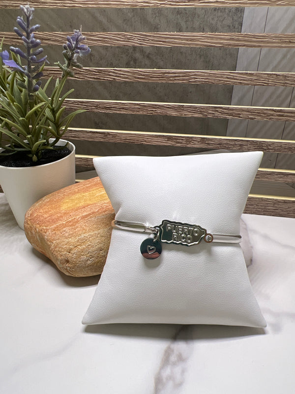 Puerto Rico and Heart bead bracelet silver