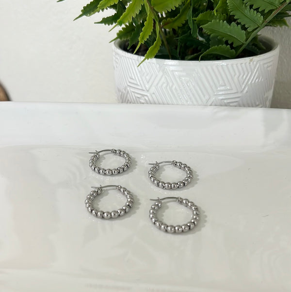 Ball silver hoop earrings